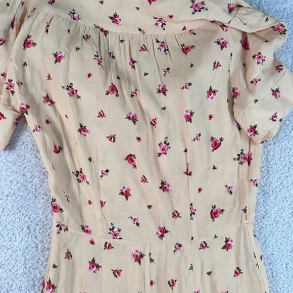 Rouje Paris Womens Midi Plunge Neck Dress Yellow Floral Size 34 US 2 Summer Lux - Picture 7 of 12